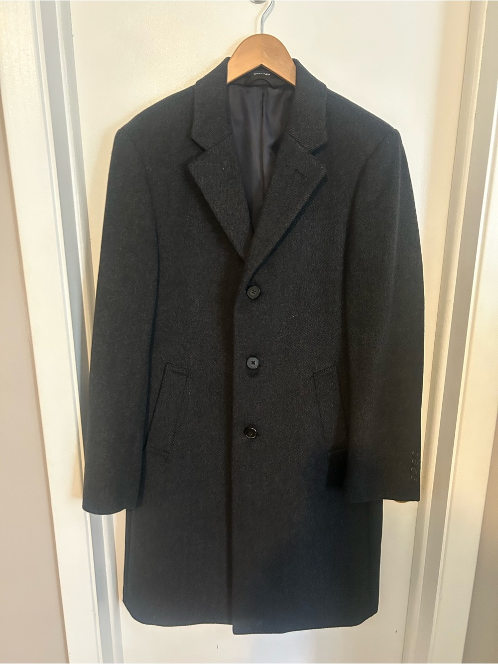 Men's Charcoal Gray Wool Blend Overcoat - Classic Single-Breasted Coat 38R